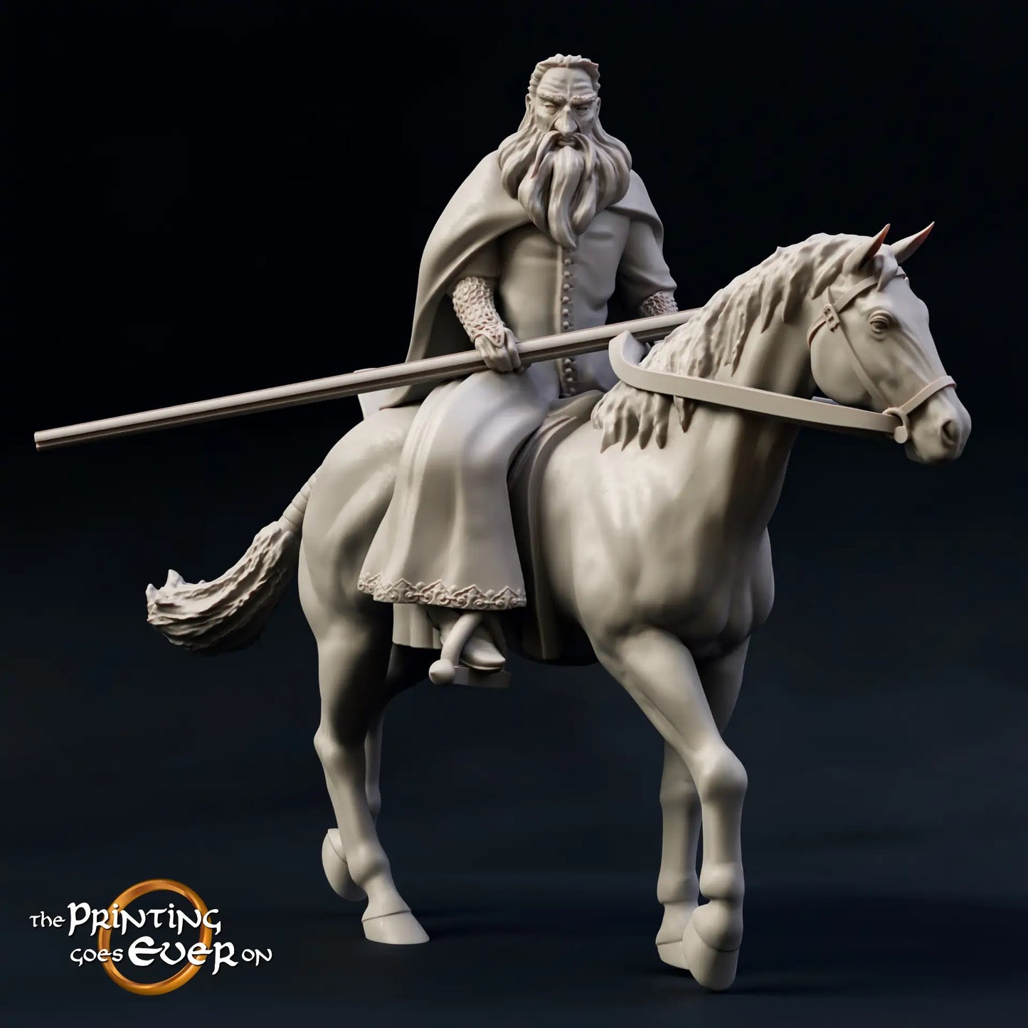 Photo du produit Tabletop 28mm The Printing Goes Ever On (TPGEO) 0 : Sorcier blanc à cheval : Mage maléfique avec bâton magique monté