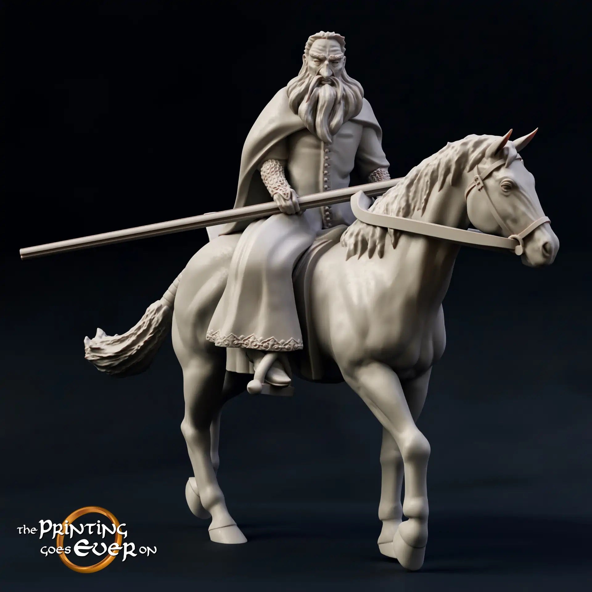 Photo du produit Tabletop 28mm The Printing Goes Ever On (TPGEO) 0 : Sorcier blanc à cheval : Mage maléfique avec bâton magique monté