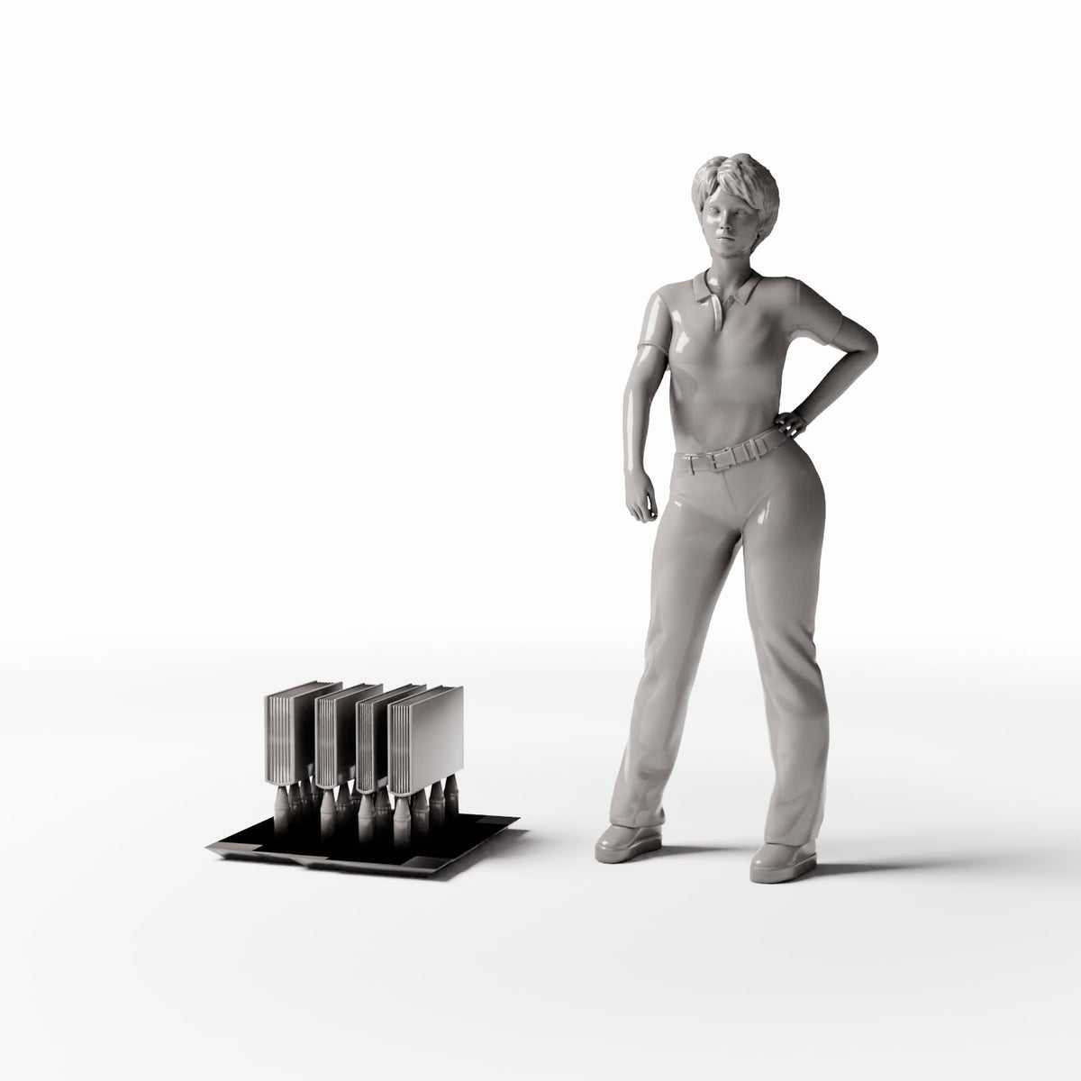 Photo produit pour diorama et modélisme 1 : Mobilier de diorama : pile de livres avec supports, meuble miniature (Ref. 1315D)