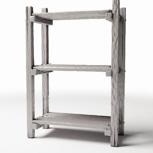 Photo produit pour diorama et modélisme 0 : Mobilier de diorama : étagère miniature rustique avec échelle (Ref. 1483D)