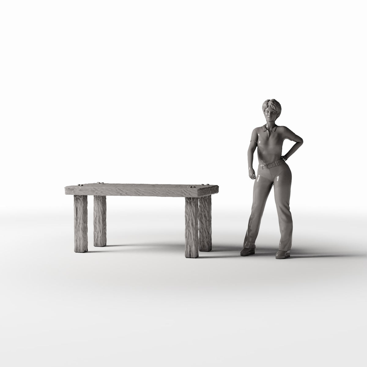 Photo produit pour diorama et modélisme 1 : Cuisine de diorama : table rustique en bois pour cuisine miniature (Ref. 1502D)