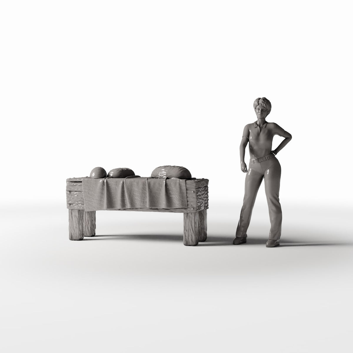 Photo produit pour diorama et modélisme 1 : Cuisine de diorama : table miniature rustique avec pain (Ref. 1506D)