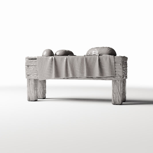 Photo produit pour diorama et modélisme 0 : Cuisine de diorama : table miniature rustique avec pain (Ref. 1506D)