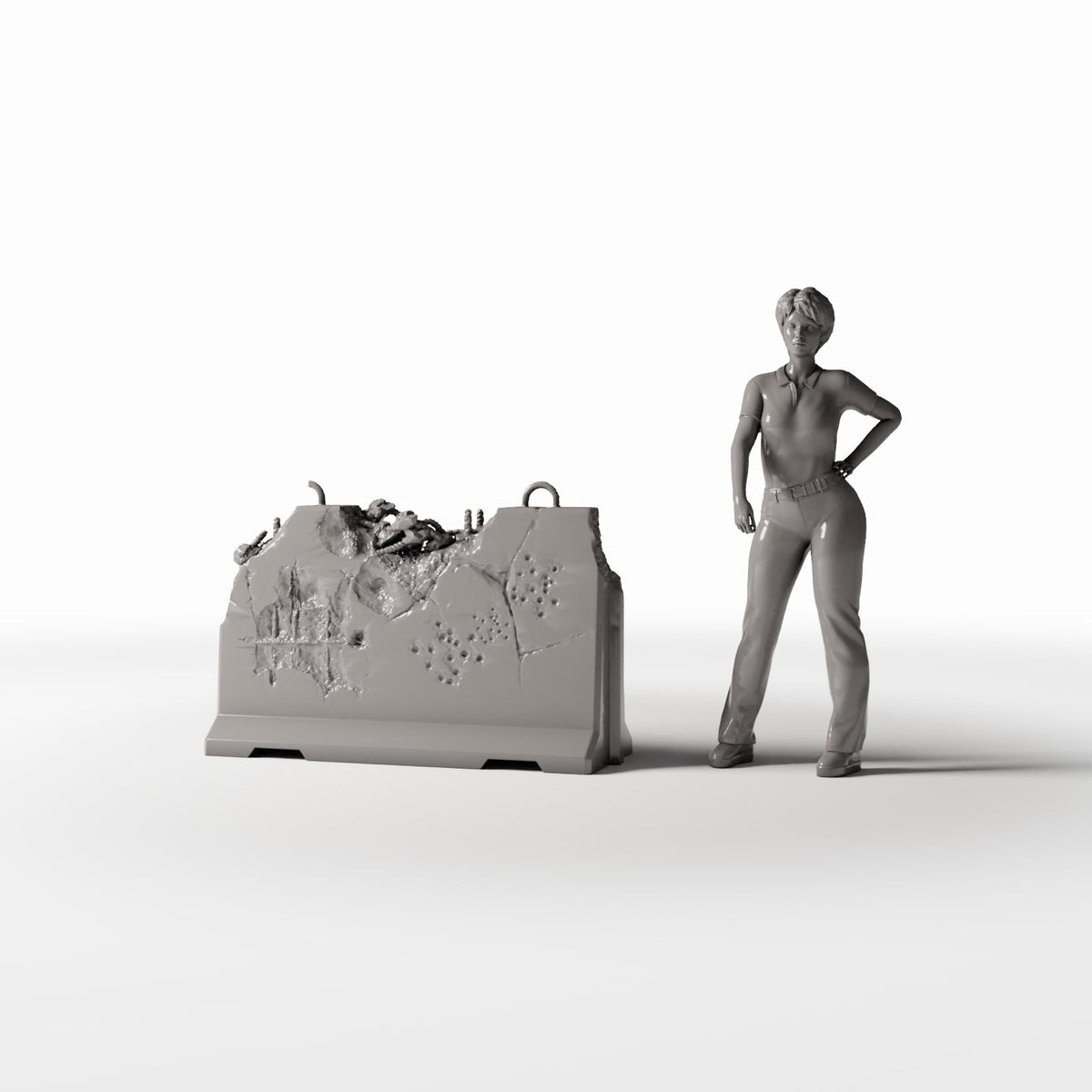 Photo produit pour diorama et modélisme 1 : Diorama militaire : barrière routière en béton endommagée pour diorama urbain (Ref. 1663D)