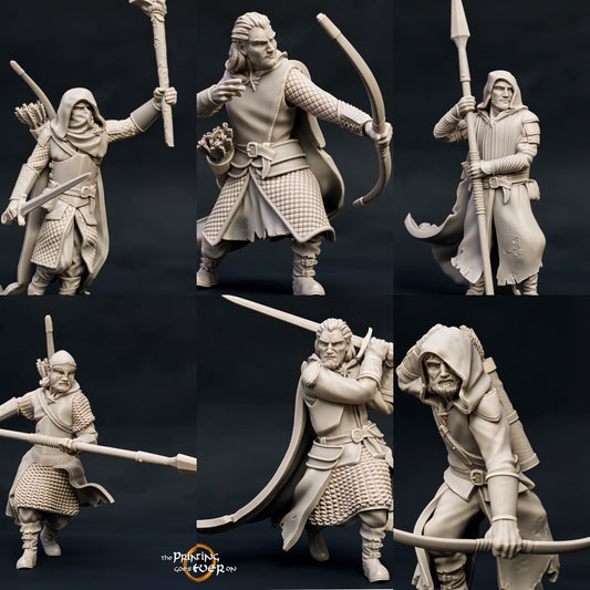Produktfoto Tabletop 28mm The Printing Goes Ever On (TPGEO)  0: Krieger der Waldläufer: Ranger aus dem Waldland mit Schwert, Speer und Bogen