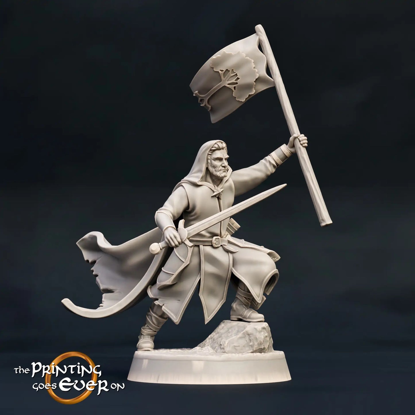 Photo du produit Tabletop 28mm The Printing Goes Ever On (TPGEO) 0 : Chef des Rangers : Ranger avec étendard et épée