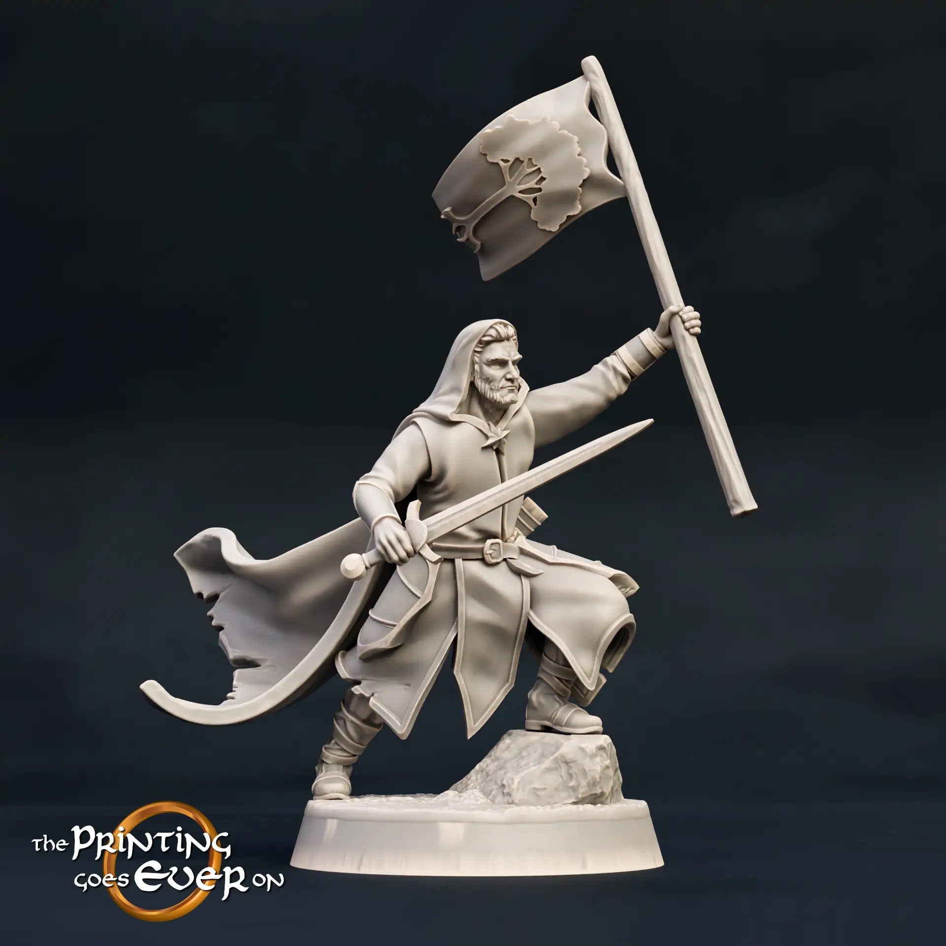 Photo du produit Tabletop 28mm The Printing Goes Ever On (TPGEO) 0 : Chef des Rangers : Ranger avec étendard et épée