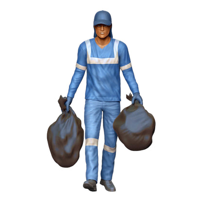Photo du produit Diorama et modélisme Figurine miniature : Équipe de collecte des déchets - Éboueur avec sac à ordures 2