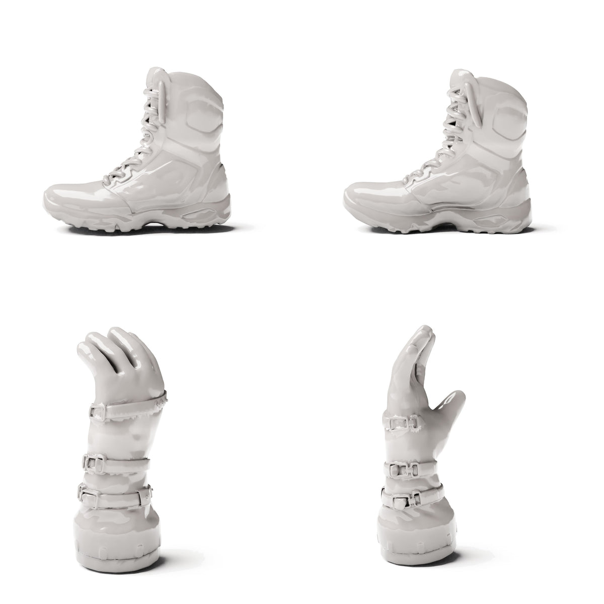 Diorama Modellbau Produktfoto 2: Diorama Militär: Moderne Soldatenstiefel und taktische Handschuhe (Ref. 1925D)