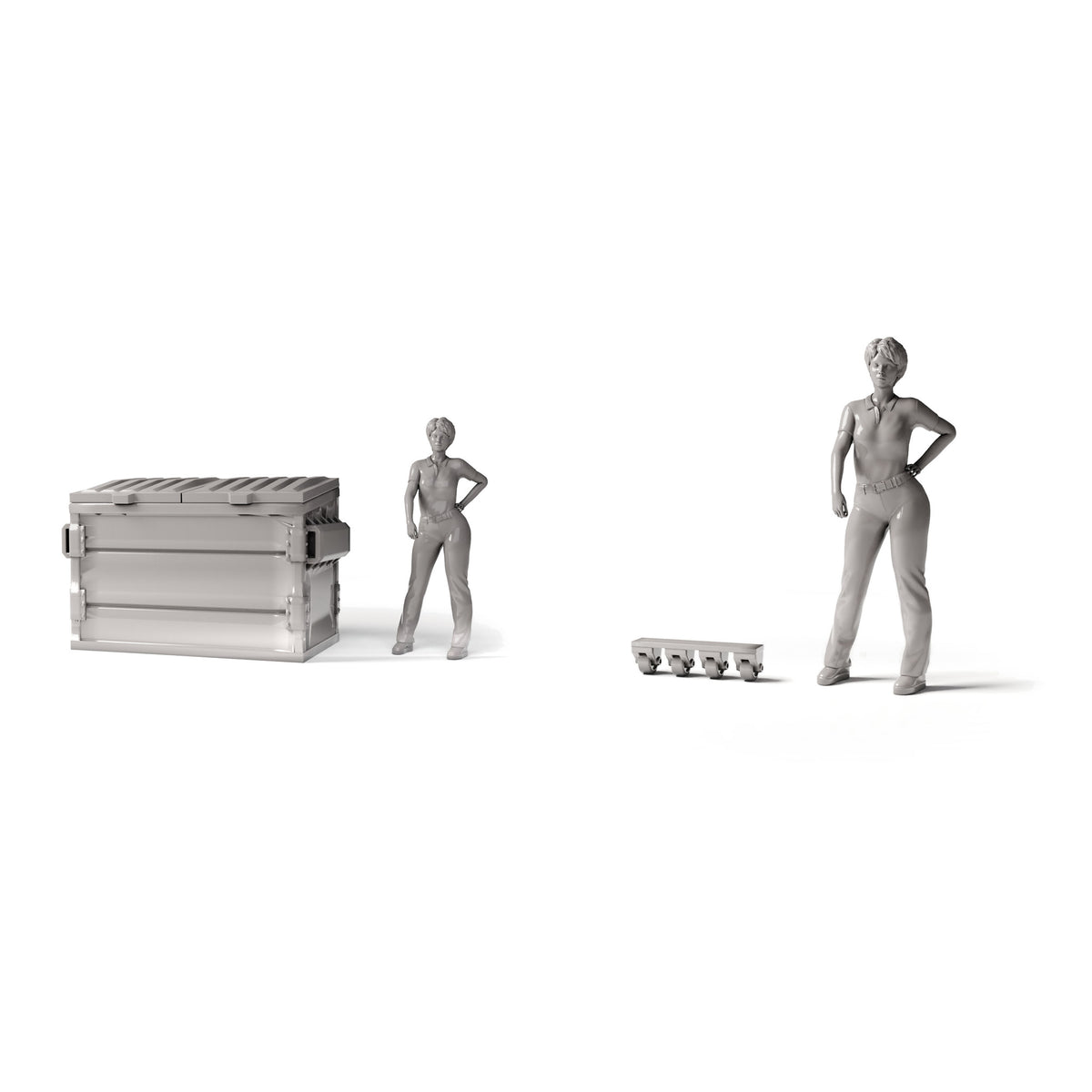 Photo produit pour diorama et modélisme 1 : Diorama urbain : conteneur à déchets fermé type A avec châssis (Ref. 1926D)