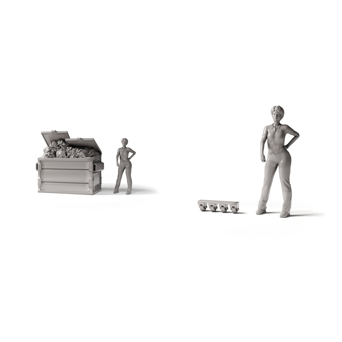Photo produit pour diorama et modélisme 1 : Diorama urbain : conteneur à déchets type A avec déchets et châssis à roulettes (Ref. 1928D)