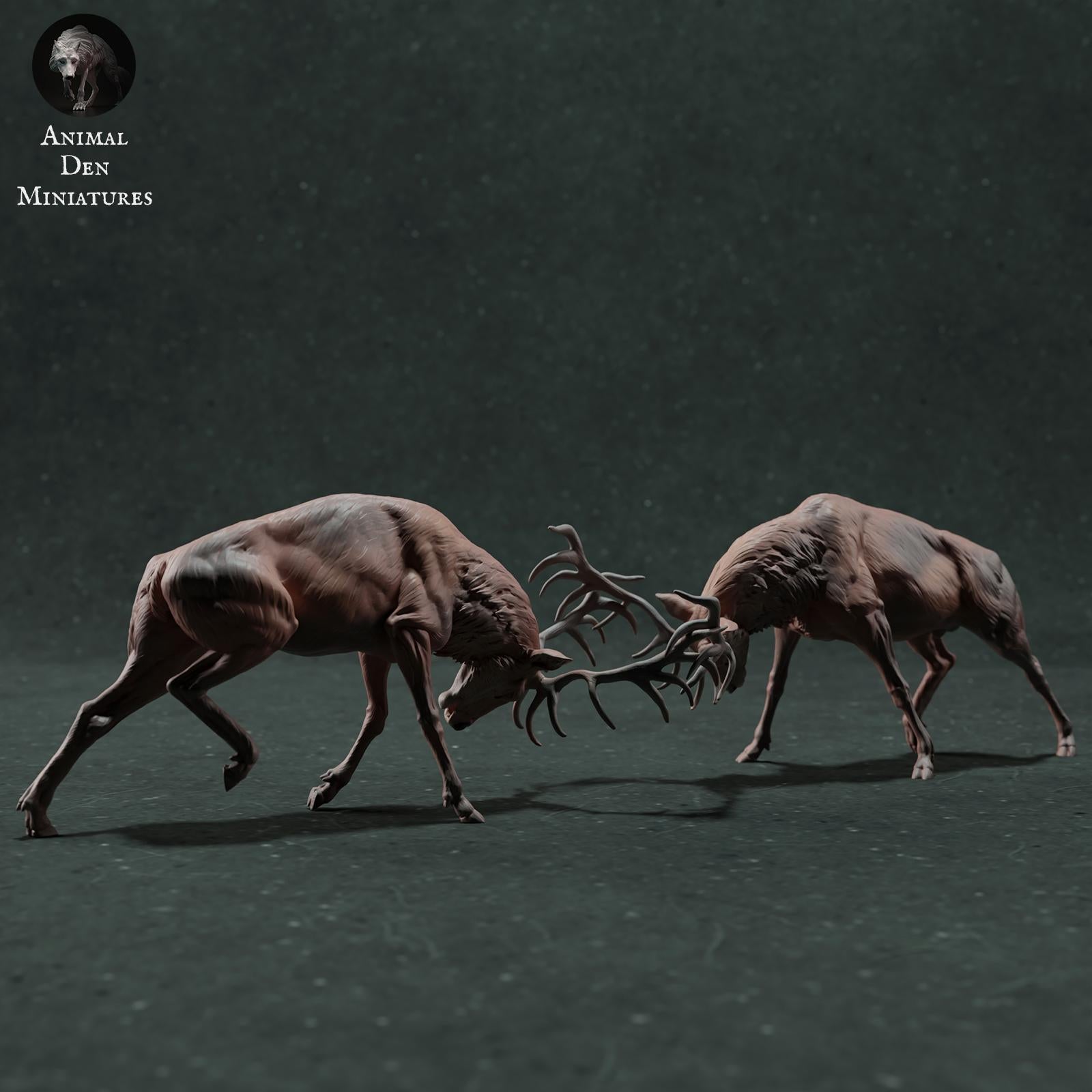 Photo de produit Figurine animale diorama, modélisme : 0 : Figurine de faune : cerfs rouges en combat – diorama de combat de cerfs (Réf 01_01_71)