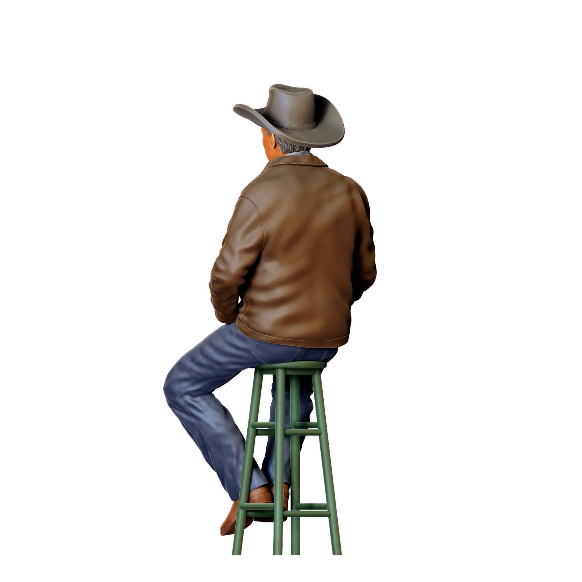 3DP Miniatures 3: Sitzende Figur: Mann mit Cowboyhut auf Hocker (Ref. Nr. 456)
