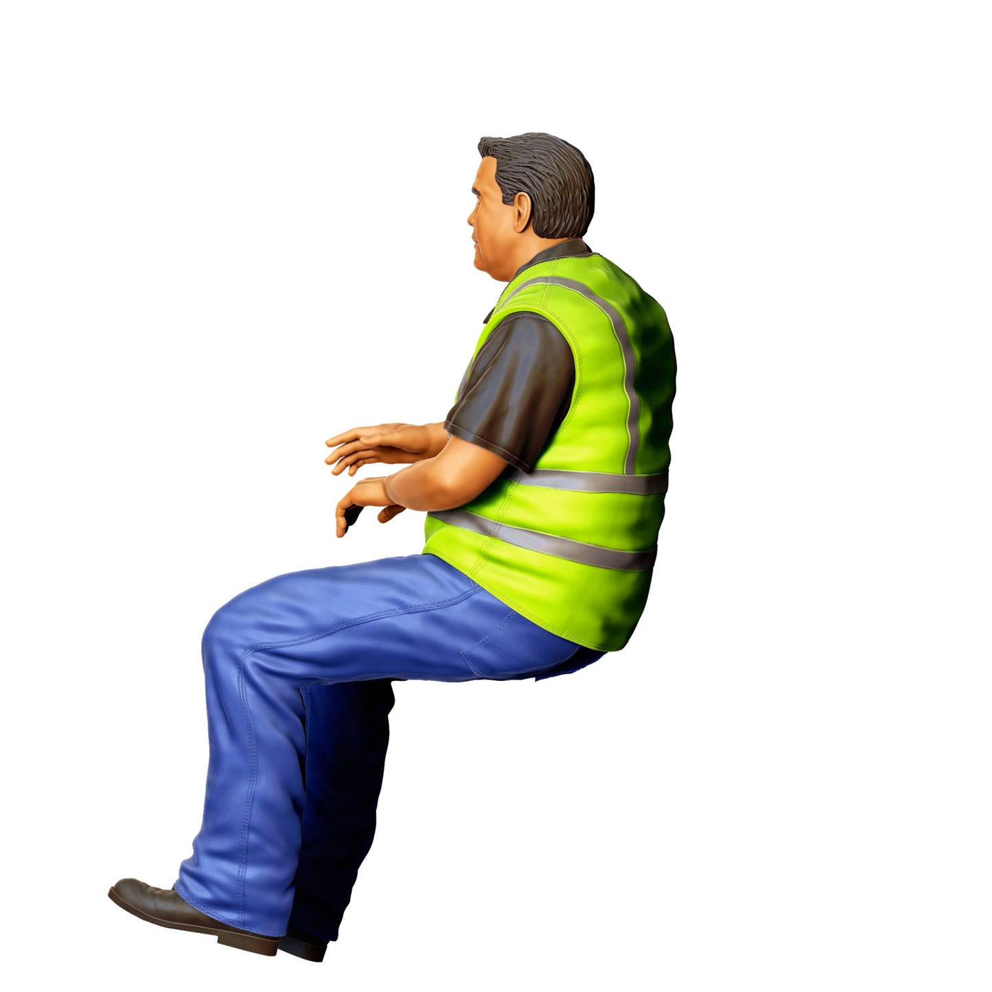 3DP Miniatures 4: Sitzende Figur: Lkw-Fahrer mit Warnweste in Fahrposition (Ref. Nr. 465)