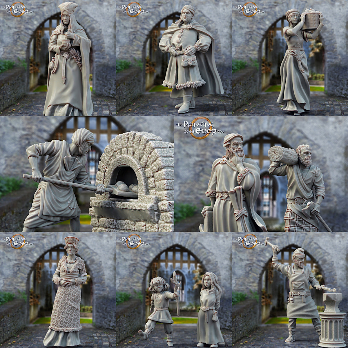 Photo du produit Tabletop 28mm The Printing Goes Ever On (TPGEO) 0: Habitants médiévaux: Forgeron, Bûcheron, Boulanger, Sculpteur, Cordonnier, Nobles, Enfants