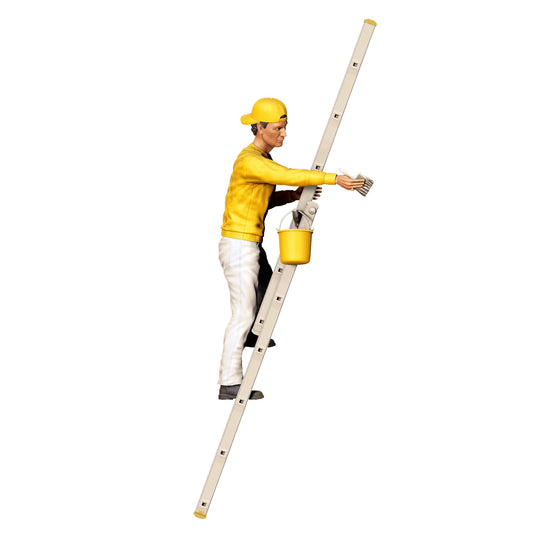 Figurine miniature : Peintre/Vernisseur avec pinceau et seau - Artisan sur échelle (n° 277)