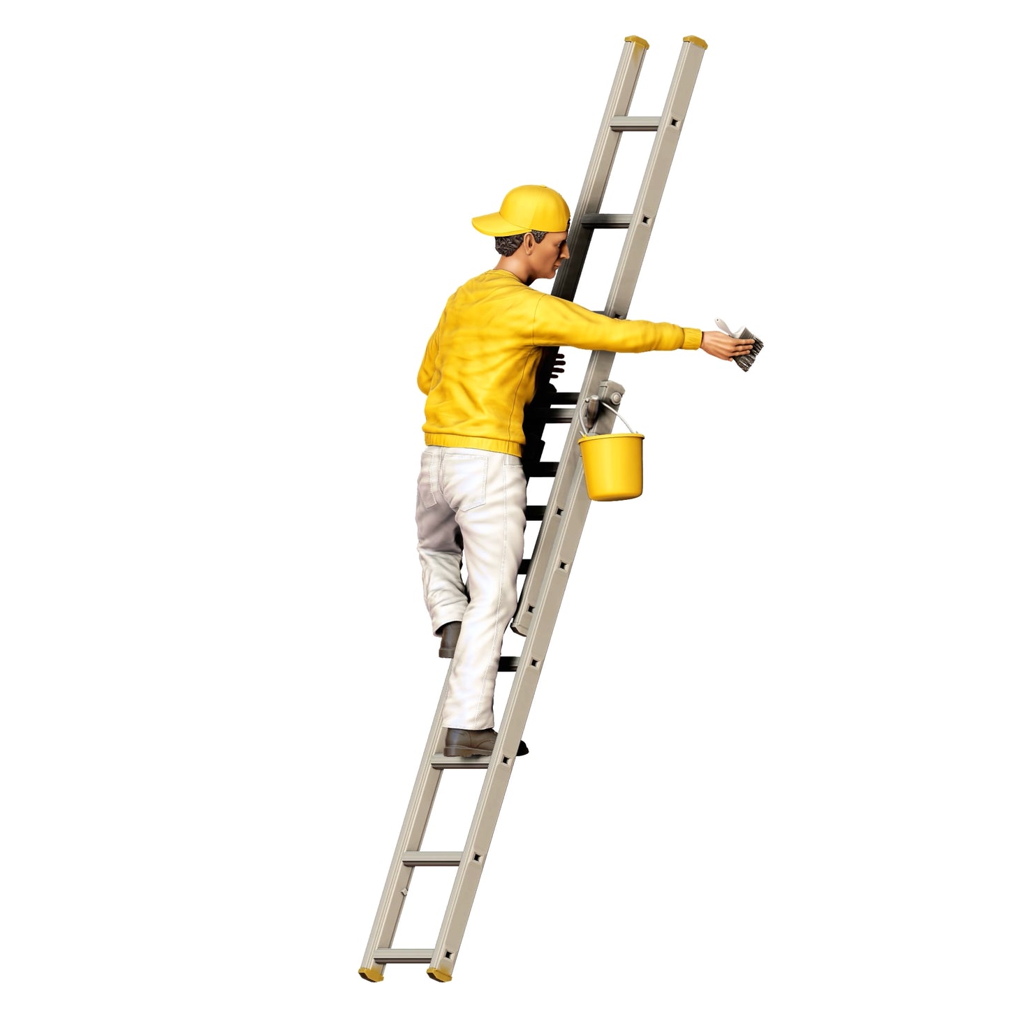 Figurine miniature : Peintre/Vernisseur avec pinceau et seau - Artisan sur échelle (n° 277)