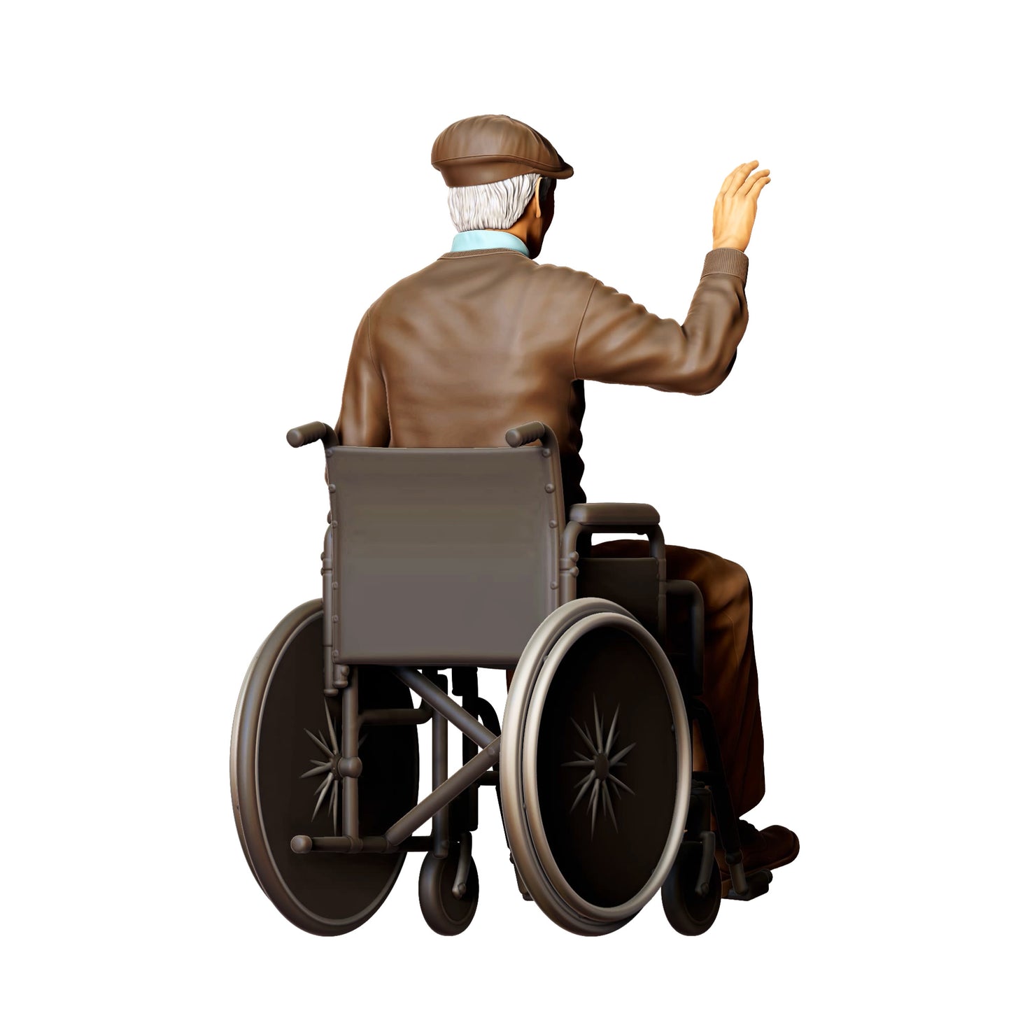 3DP Miniatures 3: Sitzende Figur: Person im Rollstuhl mit erhobener Hand (Ref. Nr. 454)