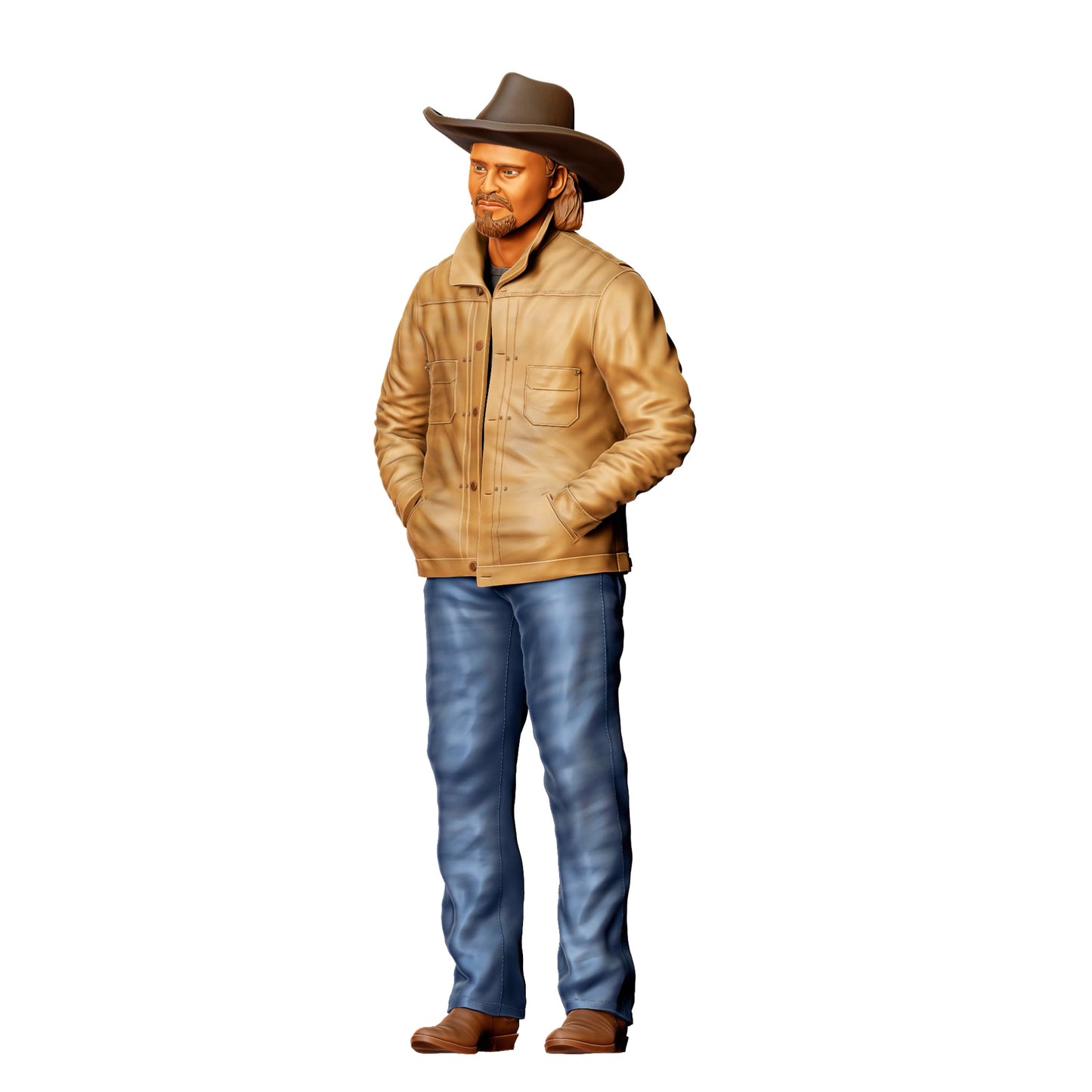 3DP Miniatures 5: Stehende Figur: Cowboy mit Hut, Jacke, Jeans & Stiefeln, Hände in den Jackentaschen (Ref. Nr. 457)