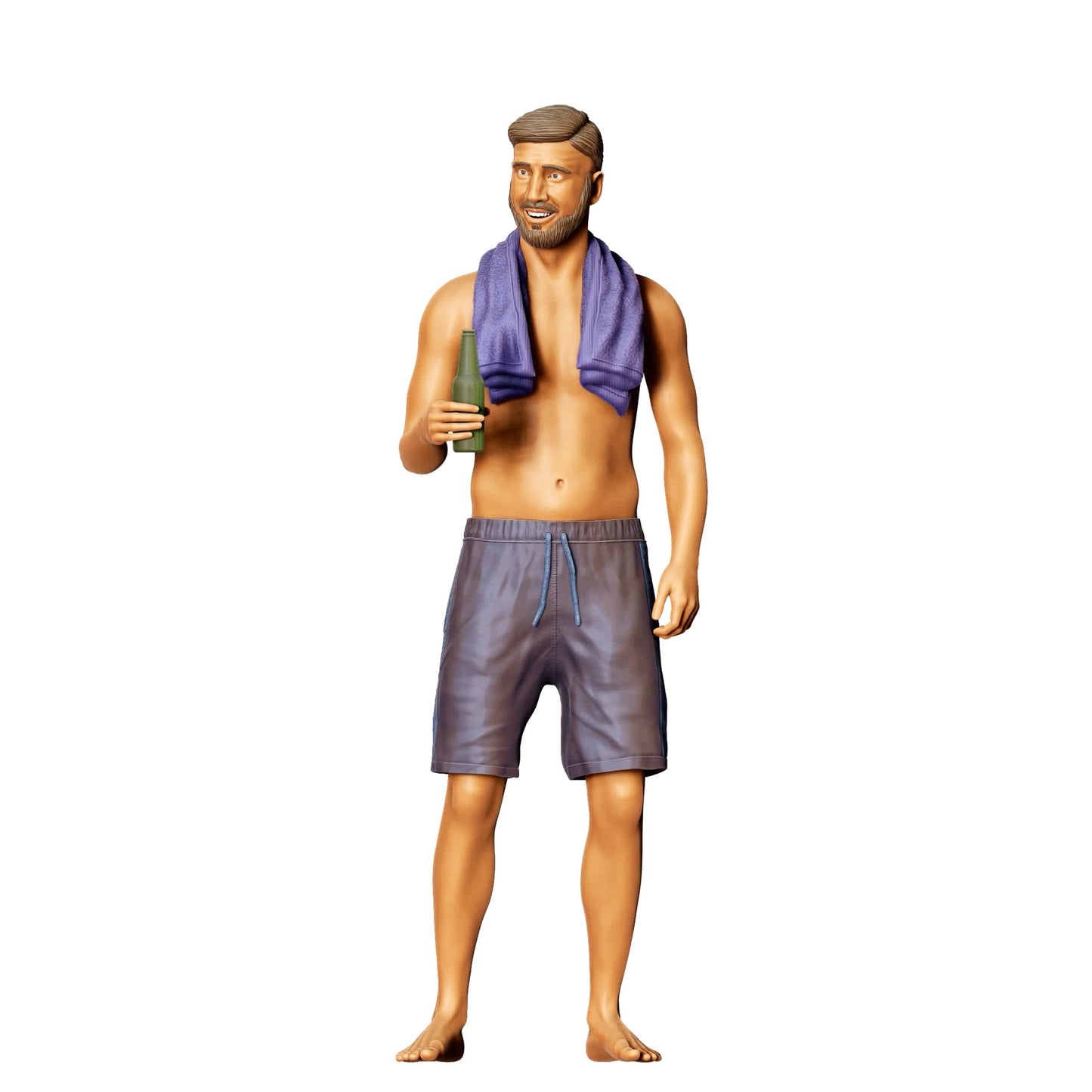 Photo de produit de modélisme diorama 0 : Fête au bord de la piscine - Homme avec serviette et bouteille de bière (Réf. n° 321)