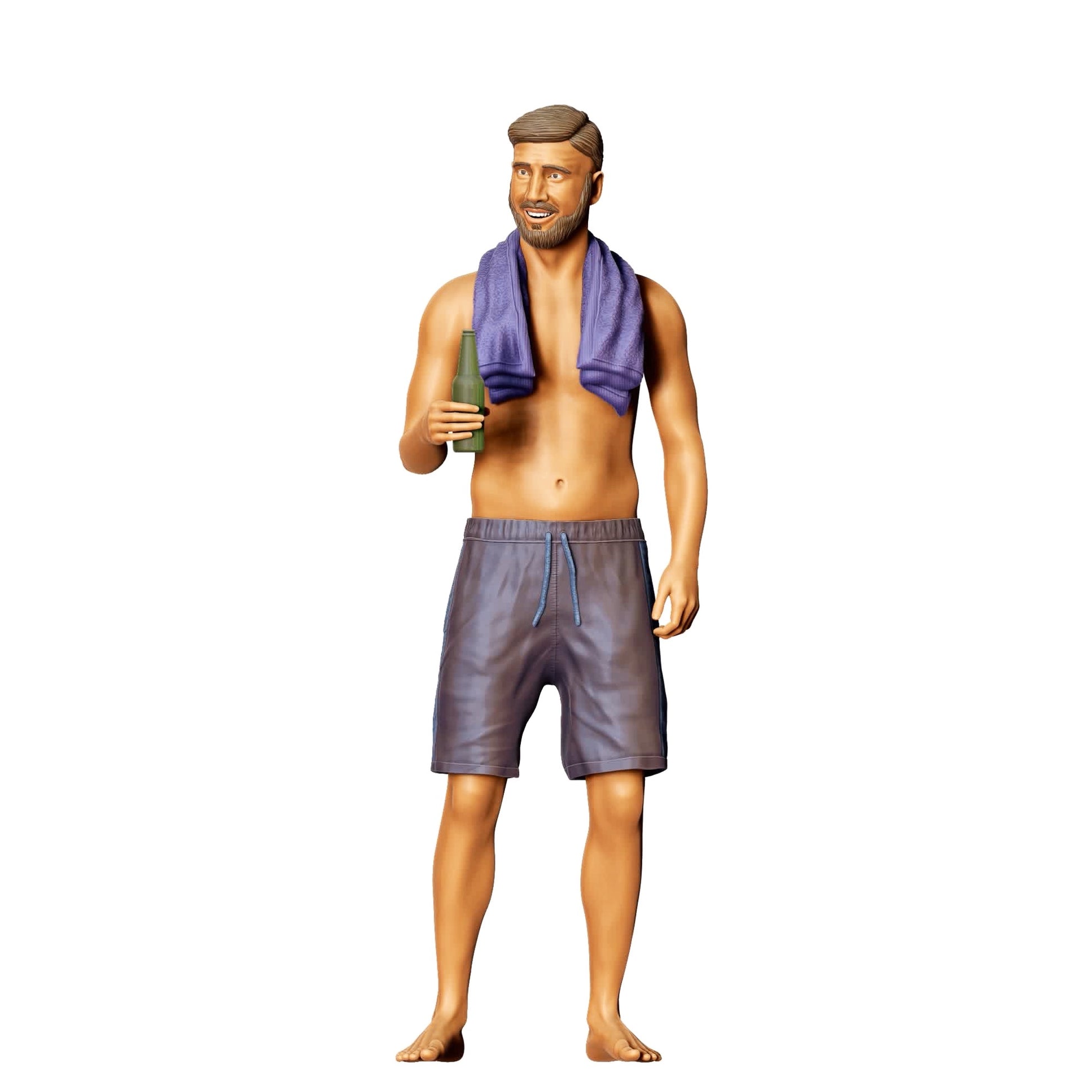 Photo de produit de modélisme diorama 0 : Fête au bord de la piscine - Homme avec serviette et bouteille de bière (Réf. n° 321)