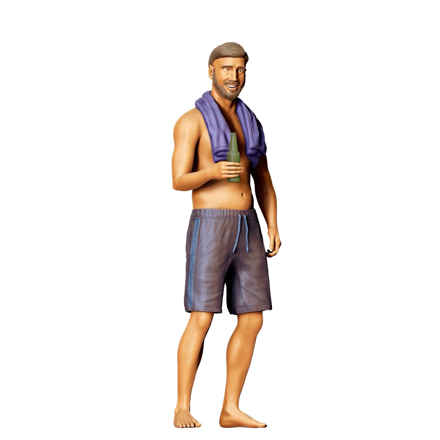 Photo de produit de modélisme diorama 0 : Fête au bord de la piscine - Homme avec serviette et bouteille de bière (Réf. n° 321)