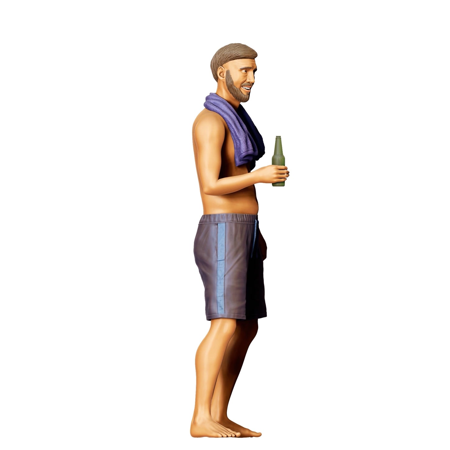 Photo de produit de modélisme diorama 0 : Fête au bord de la piscine - Homme avec serviette et bouteille de bière (Réf. n° 321)