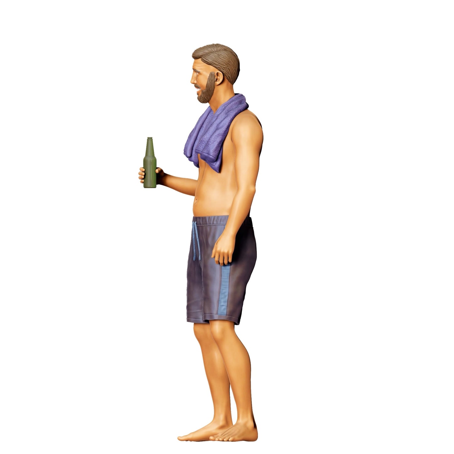 Photo de produit de modélisme diorama 0 : Fête au bord de la piscine - Homme avec serviette et bouteille de bière (Réf. n° 321)