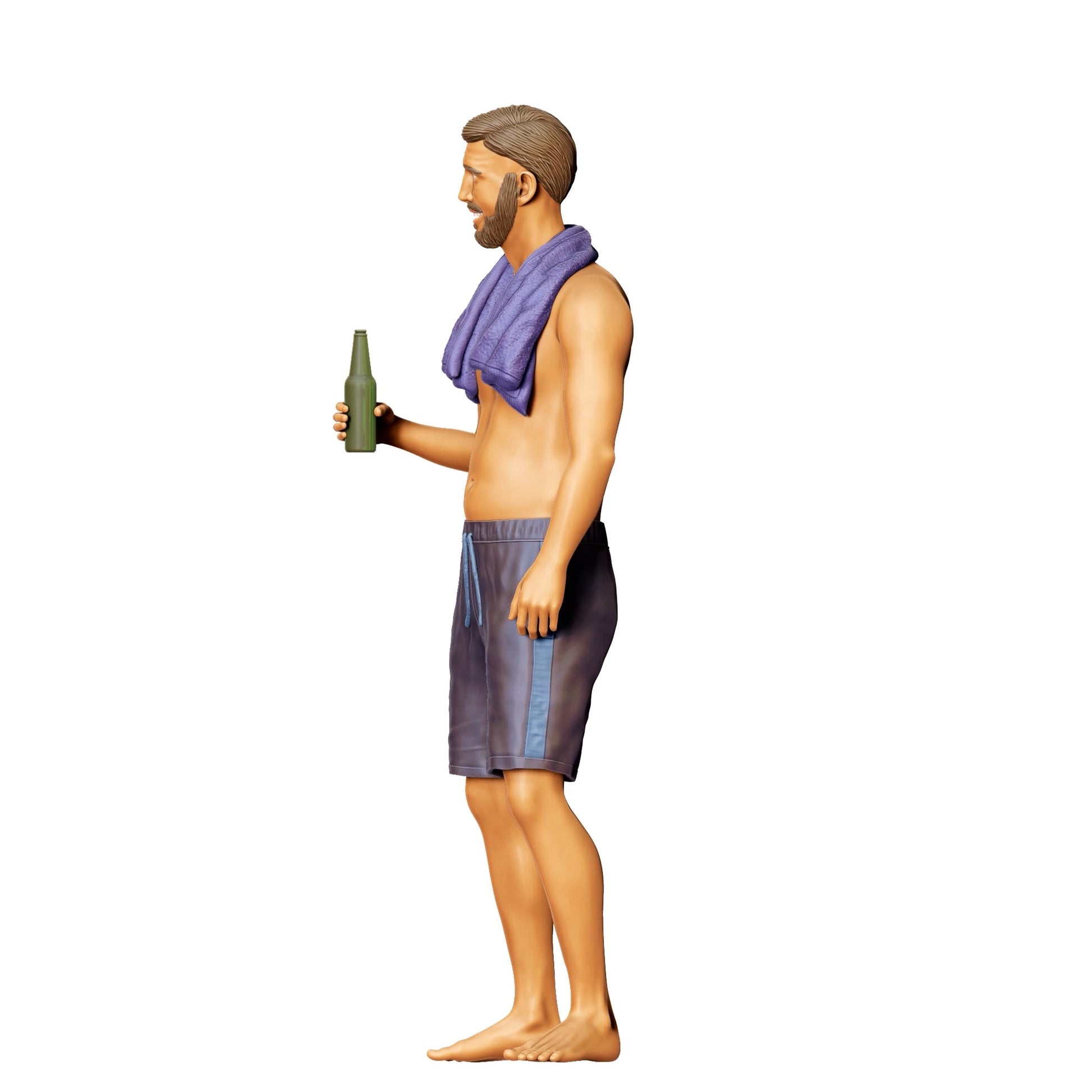Photo de produit de modélisme diorama 0 : Fête au bord de la piscine - Homme avec serviette et bouteille de bière (Réf. n° 321)