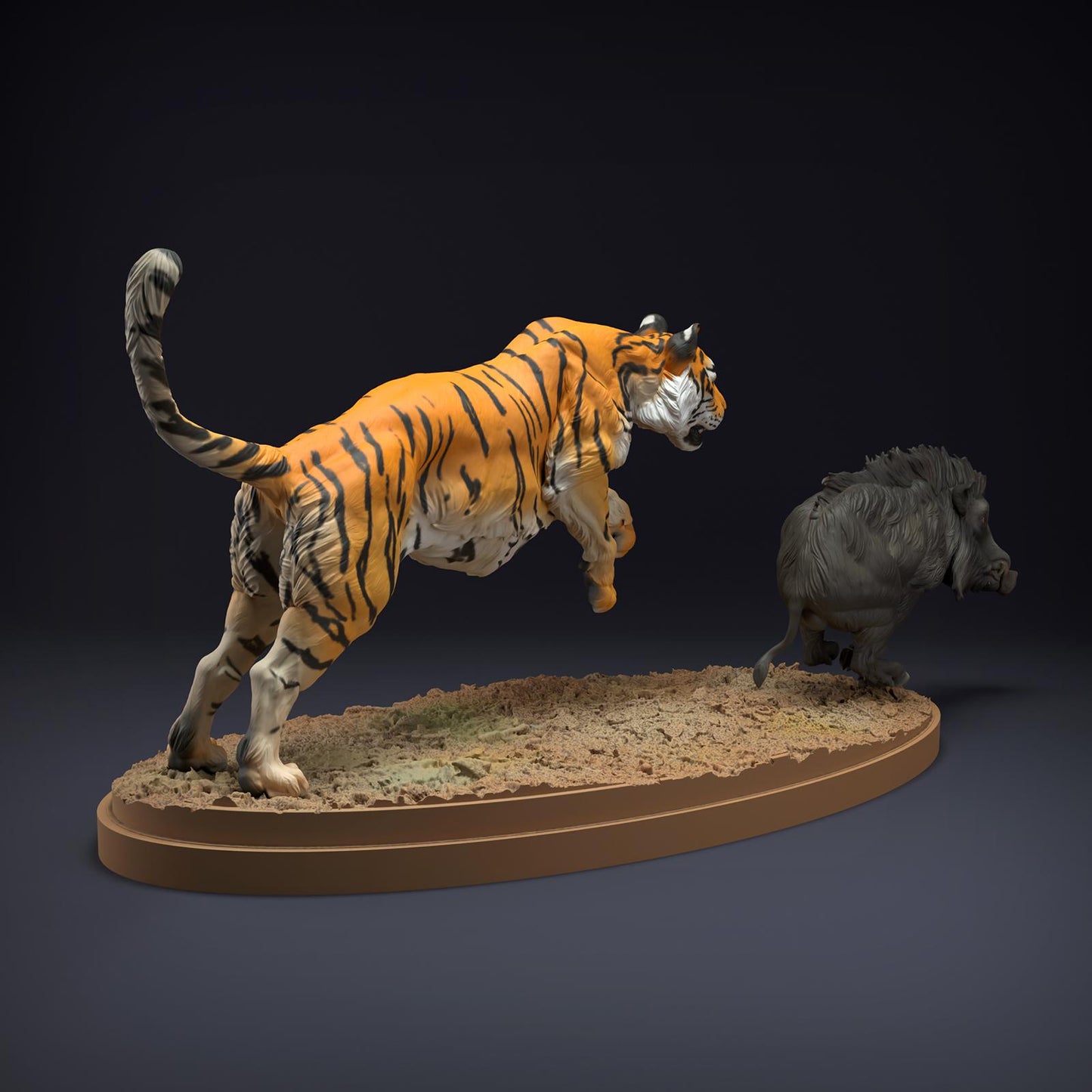 Photo du produit Figurine d'animal Diorama, Modélisme : 0 : Figurines d'animaux sauvages : Tigre du Bengale et Sanglier indien – Scène de chasse (Ref 01_01_81)