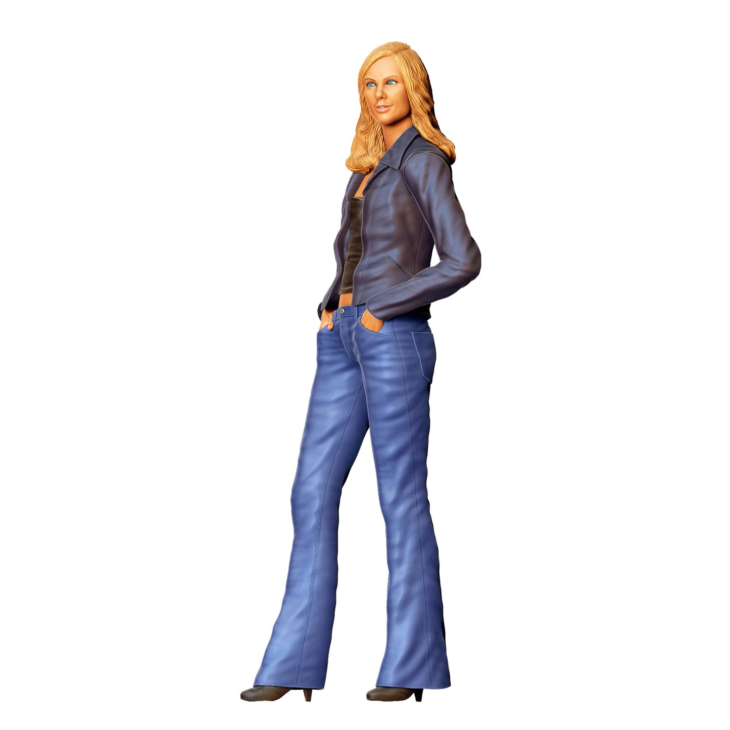 3DP Miniatures 4: Stehende Figur: Frau mit Jacke & Jeans, Hände in den Taschen (Ref. Nr. 474)