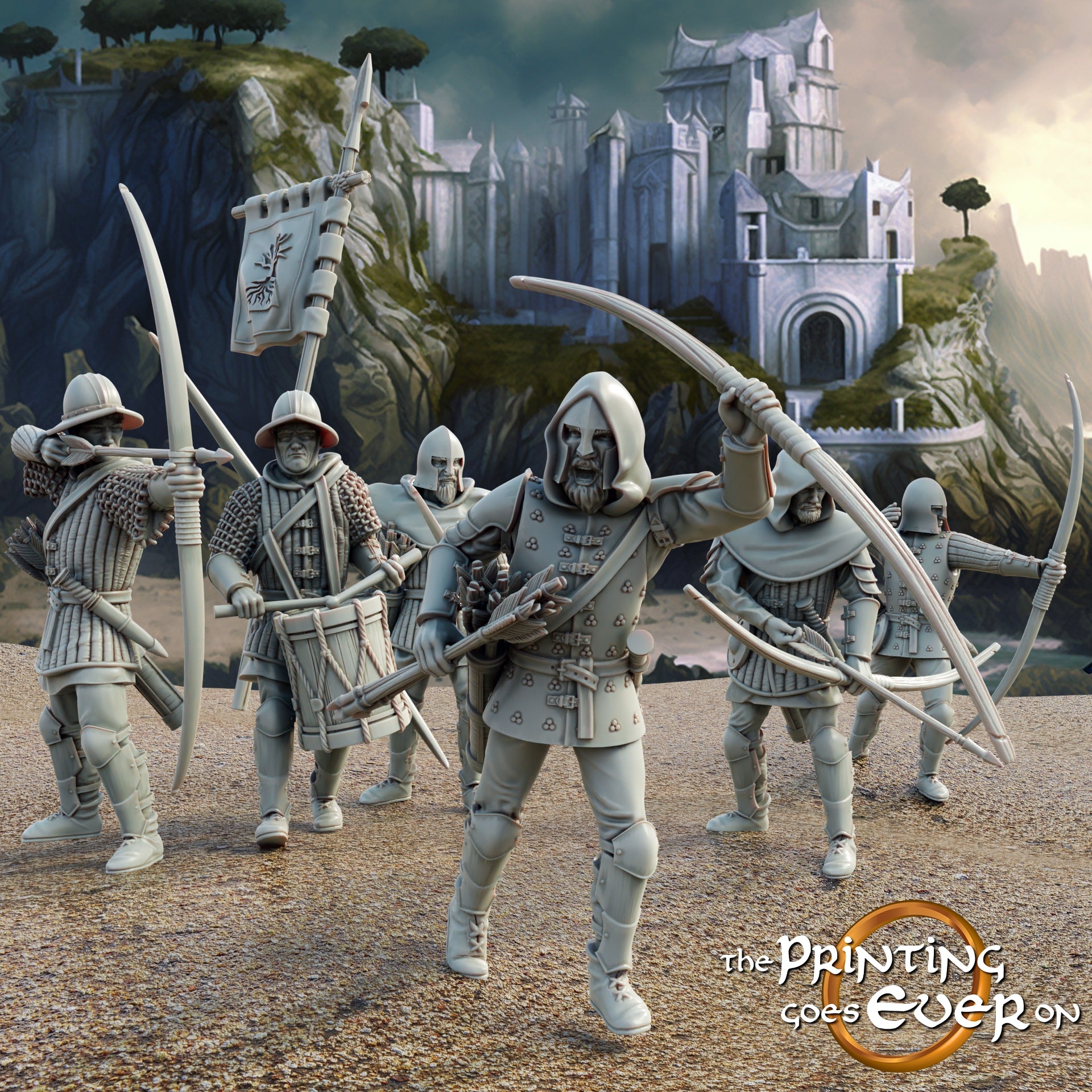 Photo du produit Tabletop 28mm The Printing Goes Ever On (TPGEO) 0 : Bataillon d'archers : Guerriers médiévaux - Gardiens de la ville blanche