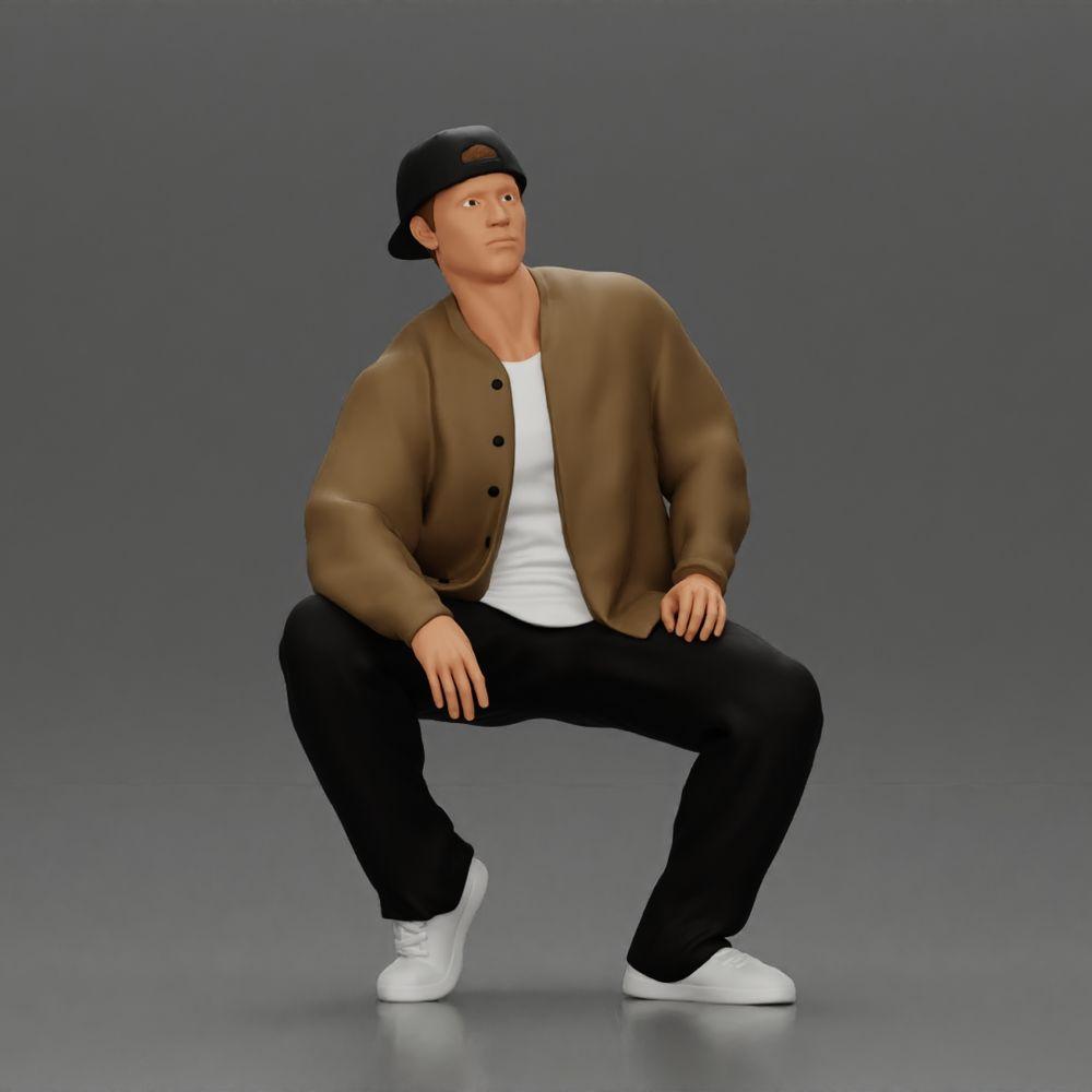 Diorama modélisme photo produit 0 : Figurine diorama : Homme hip-hop assis avec veste, casquette et baskets (Ref Nr. A62)