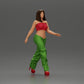 Diorama modélisme photo produit 0 : Figurine diorama : Miniature figurine femme en posture de marche, vert-rouge, top court, pantalon large, escarpins (Ref Nr. A141)