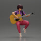Diorama modélisme photo produit 0 : Miniature : Femme à cheveux courts jouant de la guitare acoustique, collier, sandales à lanières (Ref Nr. A128)