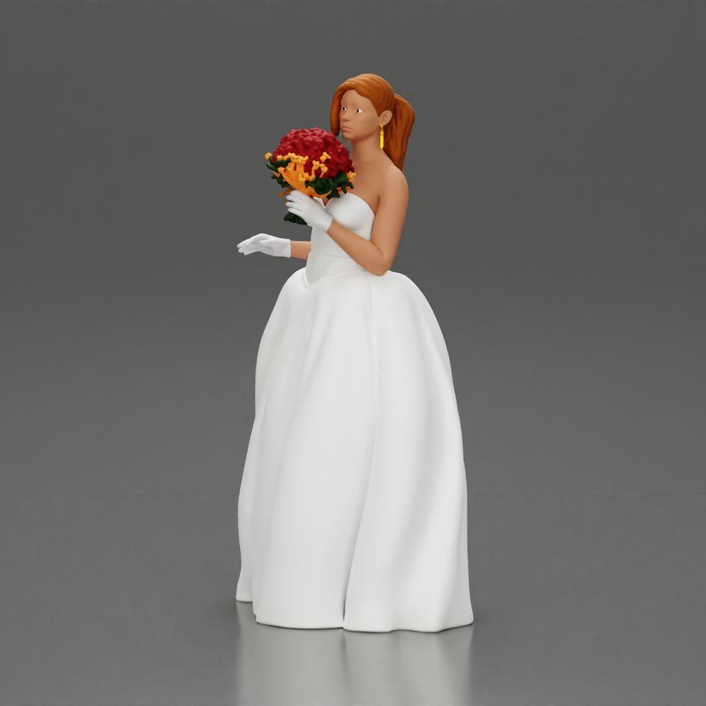 Diorama modélisme photo produit 0 : Figurine de diorama : Miniature mariée en robe blanche longue avec bouquet de fleurs (Ref Nr. A132)