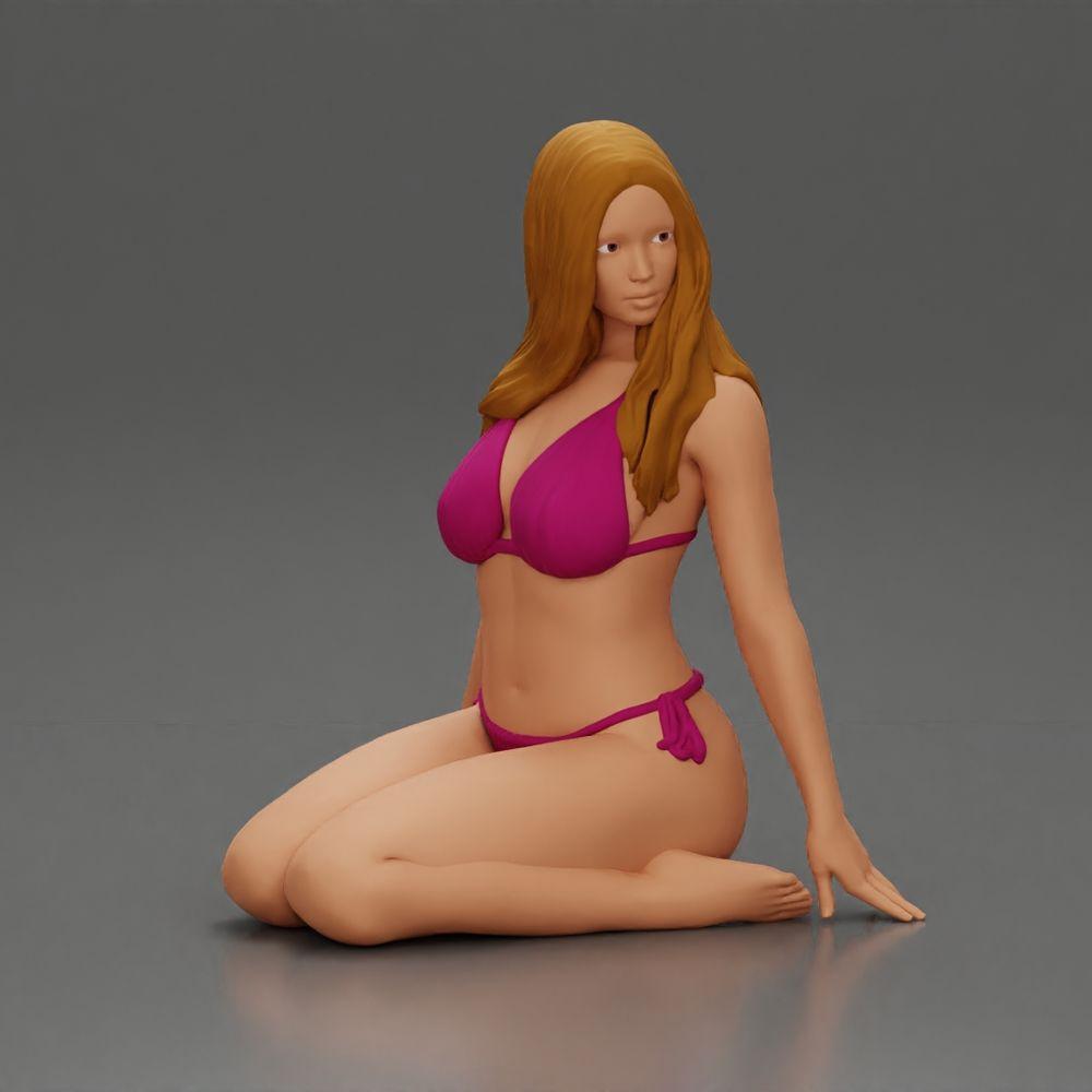 Diorama modélisme photo produit 0 : Figurine miniature femme en bikini, assise sur une base plate - Diorama de plage (Ref Nr. A83)
