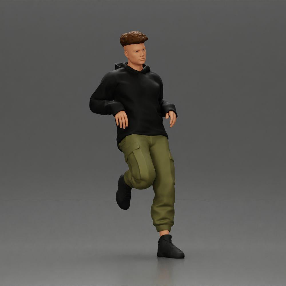 Diorama modélisme photo de produit 0 : Figurine miniature : Homme en sweat à capuche et pantalon cargo, pose décontractée. (Ref Nr. A142)