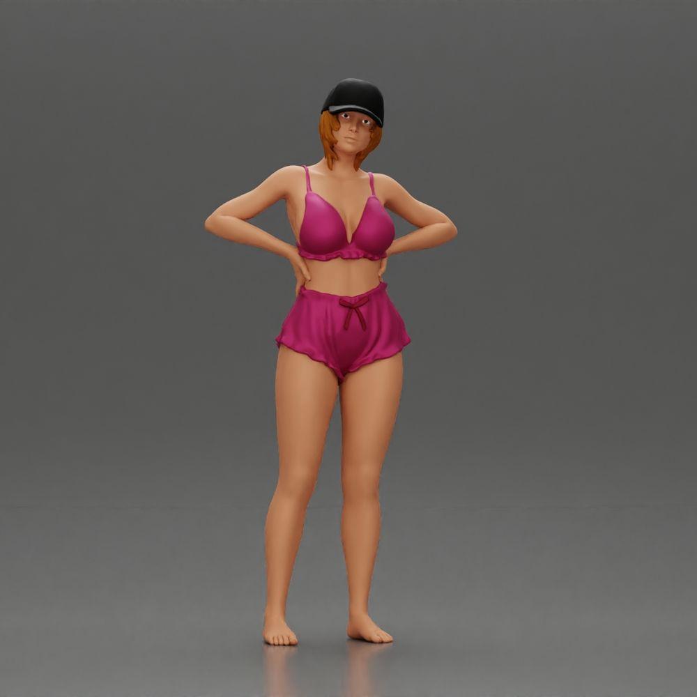 Diorama modélisme photo produit 0 : Figurine diorama : Figurine miniature debout en tenue d'été avec casquette, shorts, pieds nus sur la plage (Ref Nr. A108)