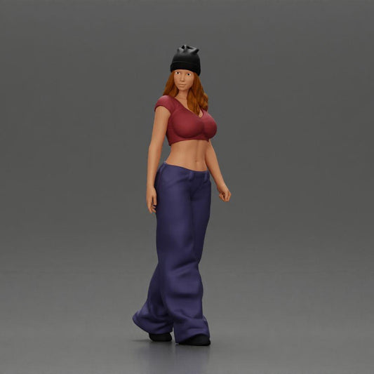 Diorama modélisme photo produit 0 : Figurine miniature : Femme Hip-Hop Lowrider avec casquette, top court et pantalon baggy (Ref Nr. A103)