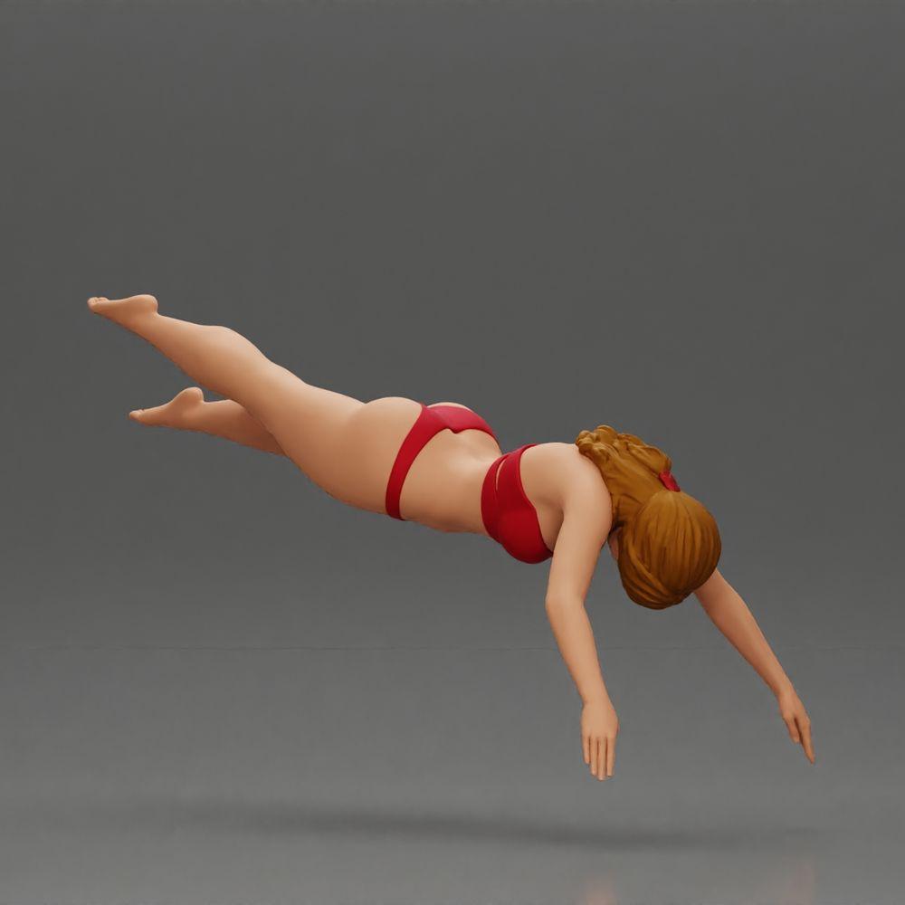 Diorama modélisme photo produit 0 : Miniature diorama : Femme en bikini rouge, pose de plongée/saut élégante (Ref Nr. A137)
