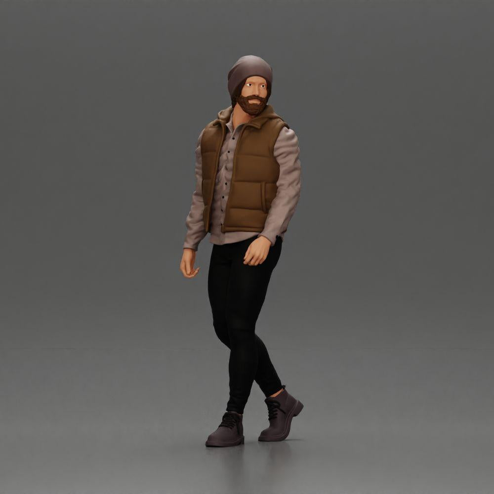 Diorama Modélisme Photo de produit 0 : Figurine de diorama : Homme barbu en vêtements d'hiver, marchant - Miniature de diorama (Ref Nr. A129)