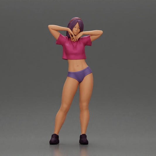 Diorama modélisme photo produit 0 : Miniature diorama : Figurine féminine en bikini, chemise courte et bandeau, en pose (Ref Nr. A97)