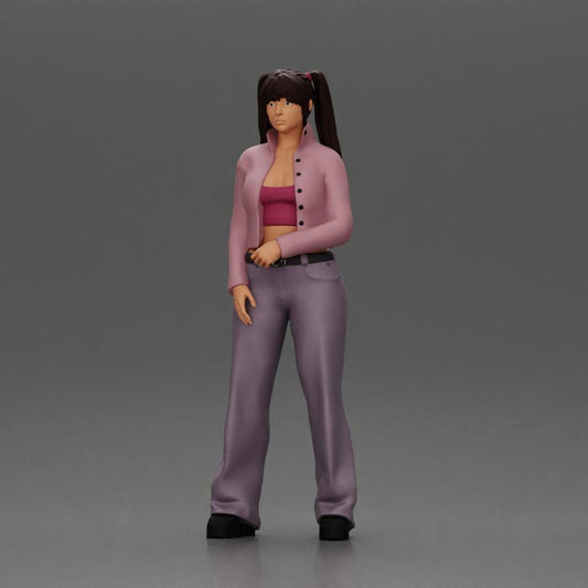 Diorama modélisme photo produit 0 : Miniature diorama : fille Chola avec tresses, veste, top, ceinture et pantalon évasé (Ref Nr. A79)