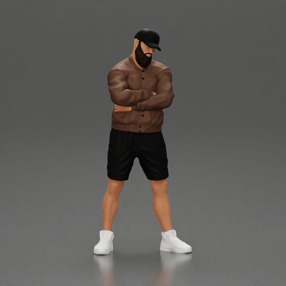 Diorama modélisme photo produit 0: Figurine: homme avec les bras croisés, casquette, veste, shorts, chaussures de sport (Ref Nr. A125)