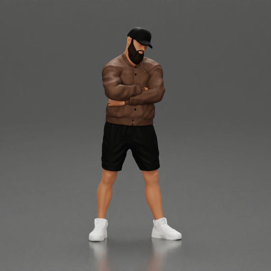 Diorama modélisme photo produit 0: Figurine: homme avec les bras croisés, casquette, veste, shorts, chaussures de sport (Ref Nr. A125)