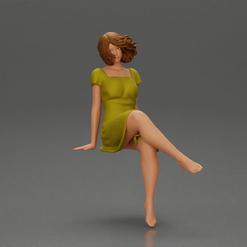 Diorama Modélisme Photo de produit 0 : Figurine de diorama : Femme assise en robe, pieds nus, cheveux courts au vent (Ref Nr. A95)