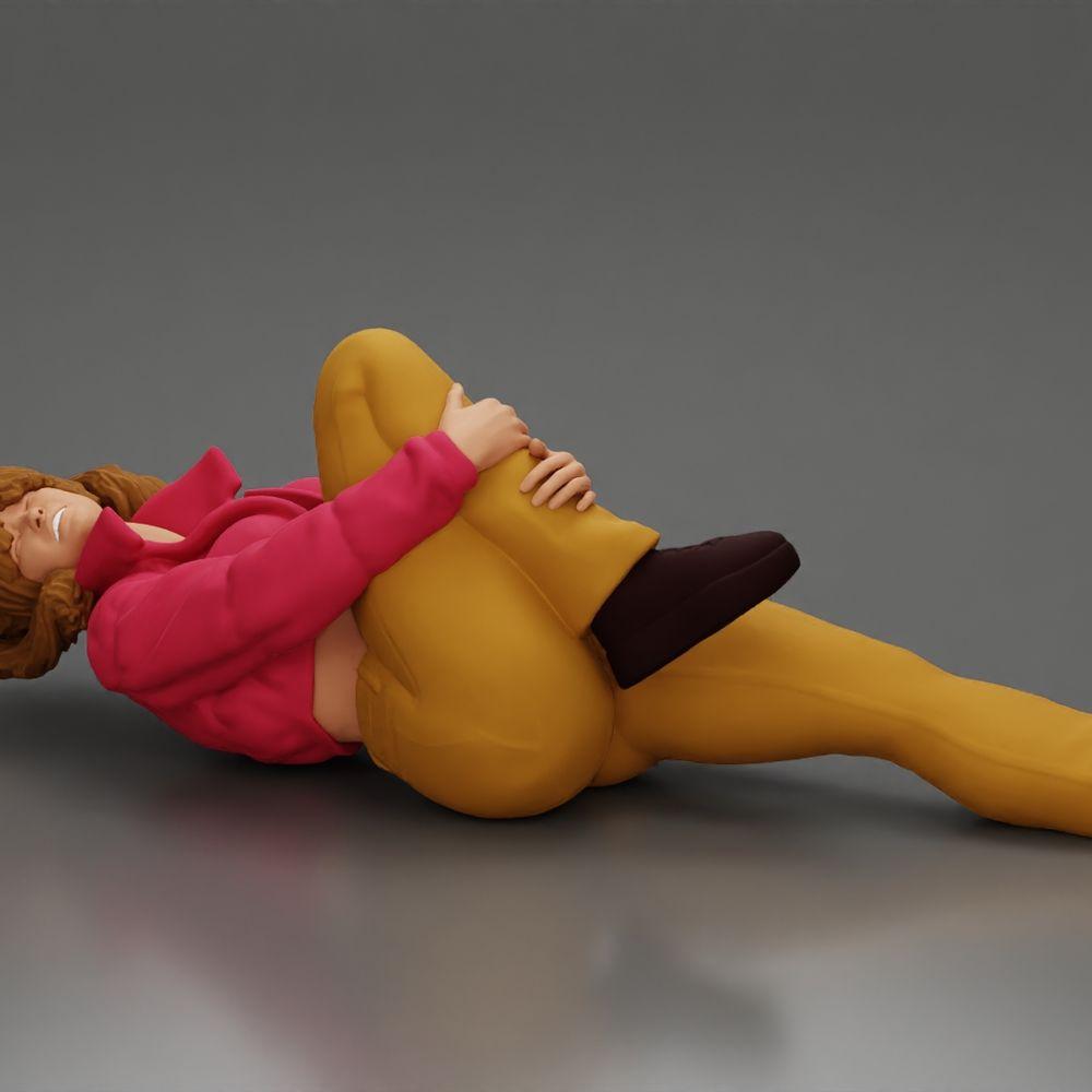 Diorama modélisme photo produit 0 : Femme allongée avec mini-veste tenant un genou blessé - Miniature diorama (Ref Nr. A87)