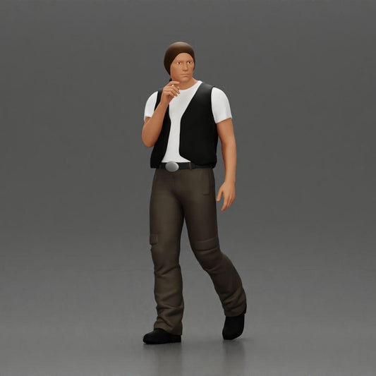 Diorama modélisme photo produit 0 : Figurine miniature marchant, homme avec foulard et gilet pour diorama - détaillé (Ref Nr. A65)