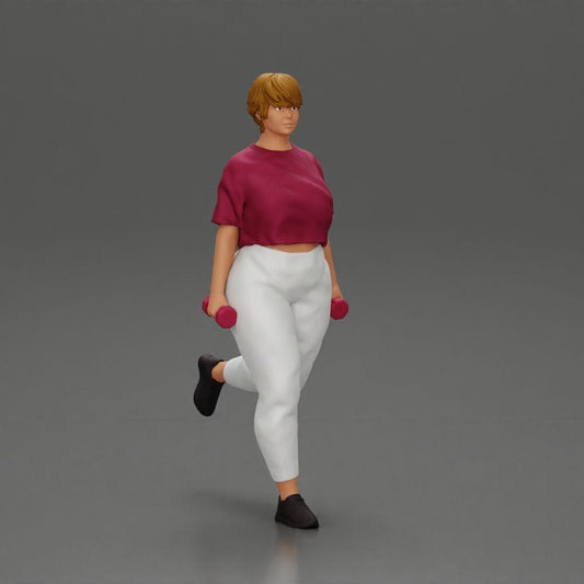Diorama modélisme photo produit 0 : Figurine de diorama : femme musclée en tenue de fitness, exercice sur une jambe avec haltères (Ref Nr. A105)